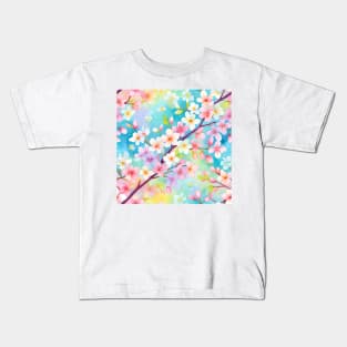 Soft Pastel Rainbow Cherry Blossoms Kids T-Shirt